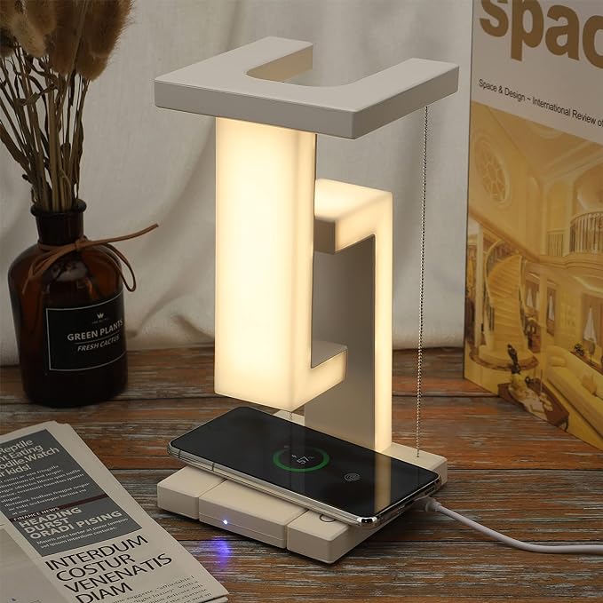Schwebende LED Lampe mit Wireless Charging – Modernes Design & Touchsteuerung