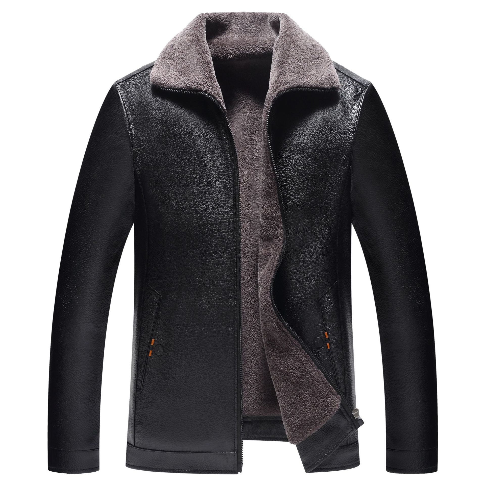 Herren Lederjacke Gefüttert - Mit Fleece-Futter Winter Warm
