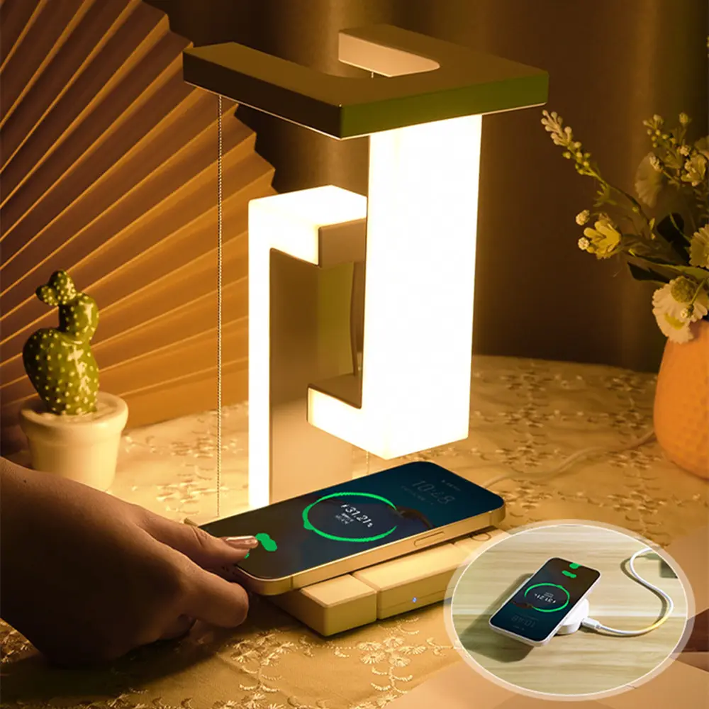 Schwebende LED Lampe mit Wireless Charging – Modernes Design & Touchsteuerung