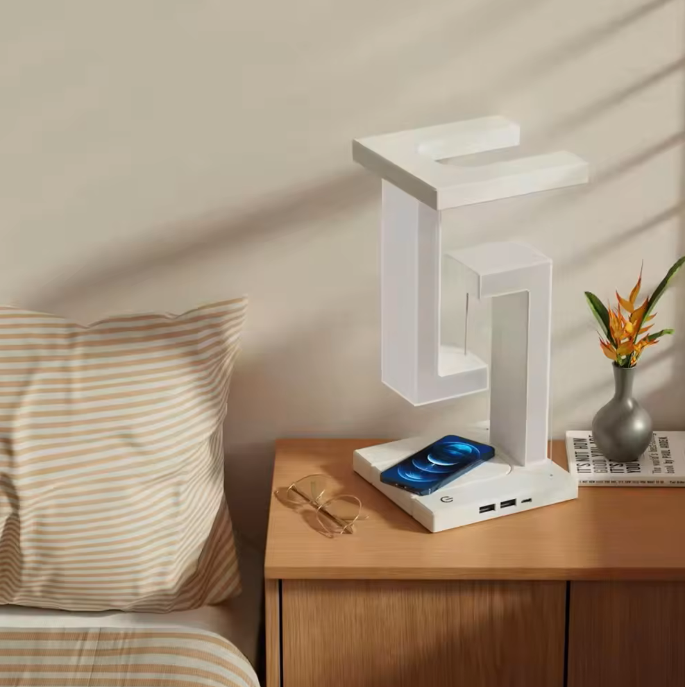 Schwebende LED Lampe mit Wireless Charging – Modernes Design & Touchsteuerung