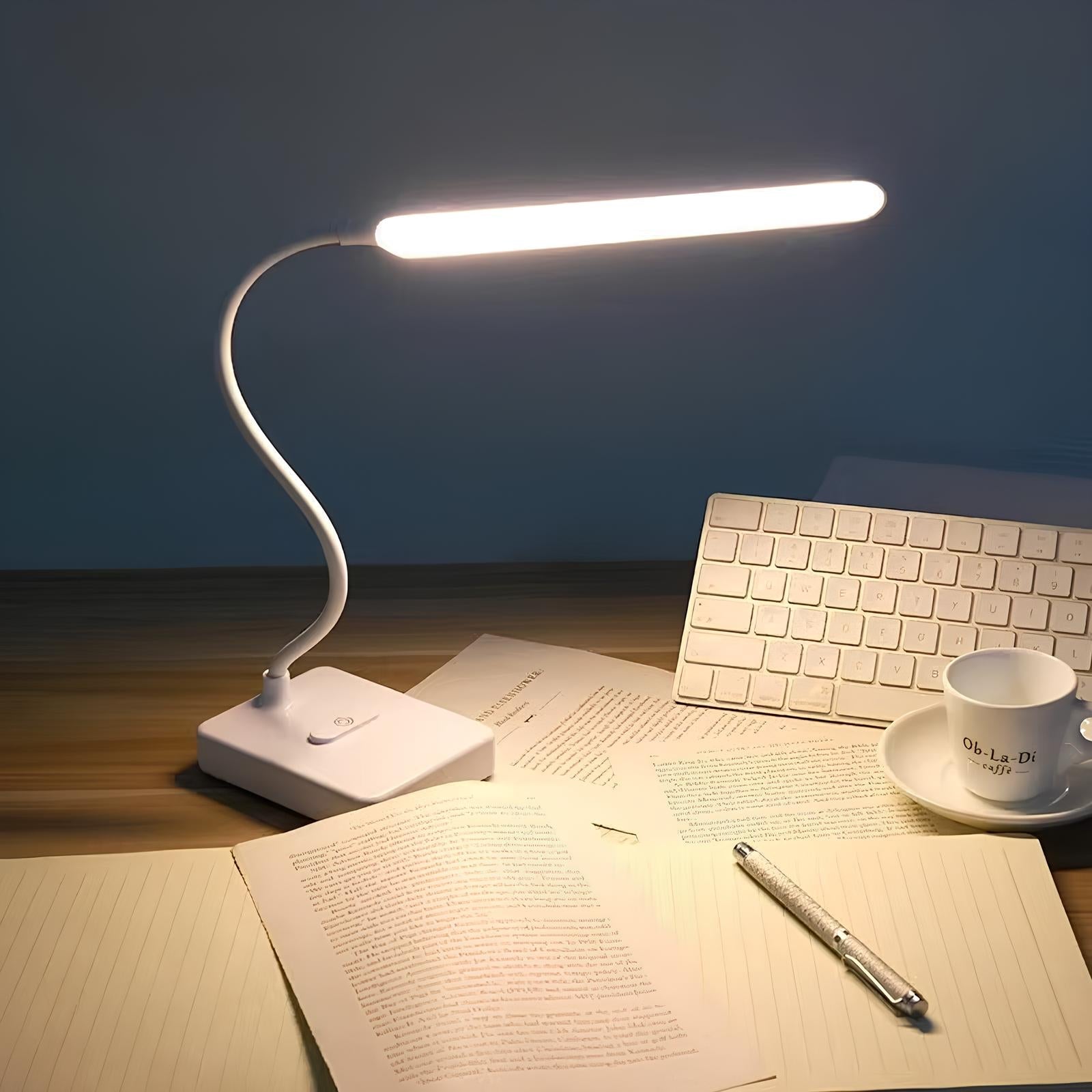 LED Schreibtischlampe dimmbar – Flexibler Arm, USB oder Stecker, 3 Lichtfarben