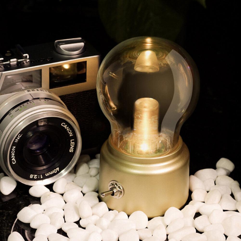 Retro LED Tischlampe – Tragbar & aufladbar mit USB, warmweiß, 12h Laufzeit