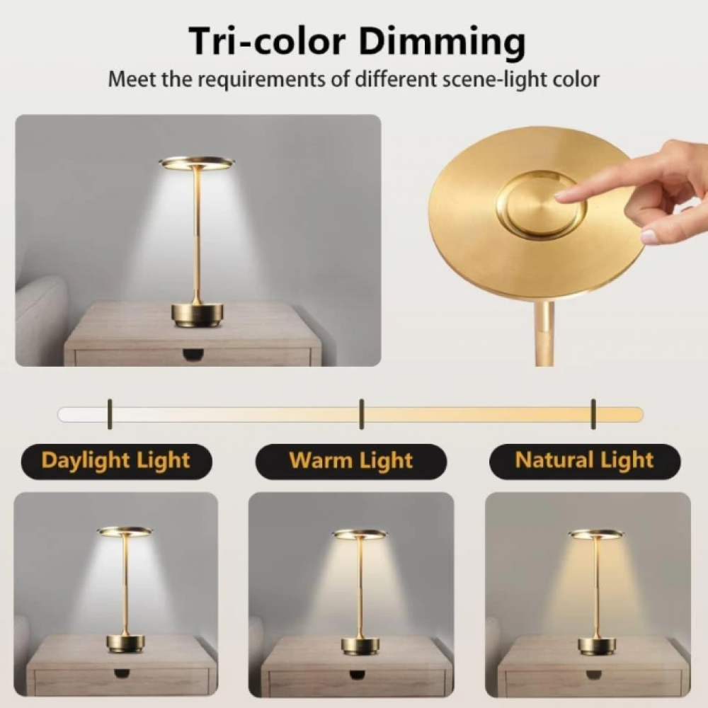 LED Tischlampe Dimmbar – Kabellos & Wassergeschützt IP44, 28cm Aluminium