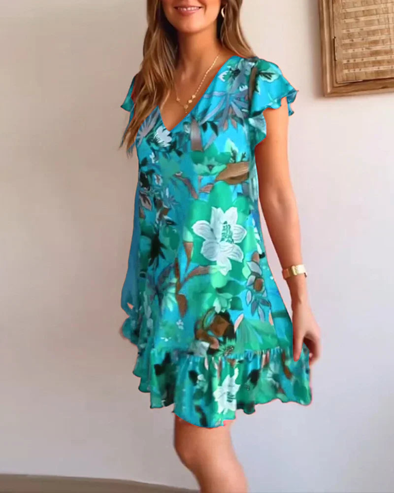 Midikleid mit Blumenmuster – Rüschenärmel & Luftiges Material – Sommerlich & Feminin