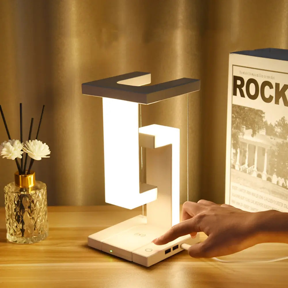 Schwebende LED Lampe mit Wireless Charging – Modernes Design & Touchsteuerung
