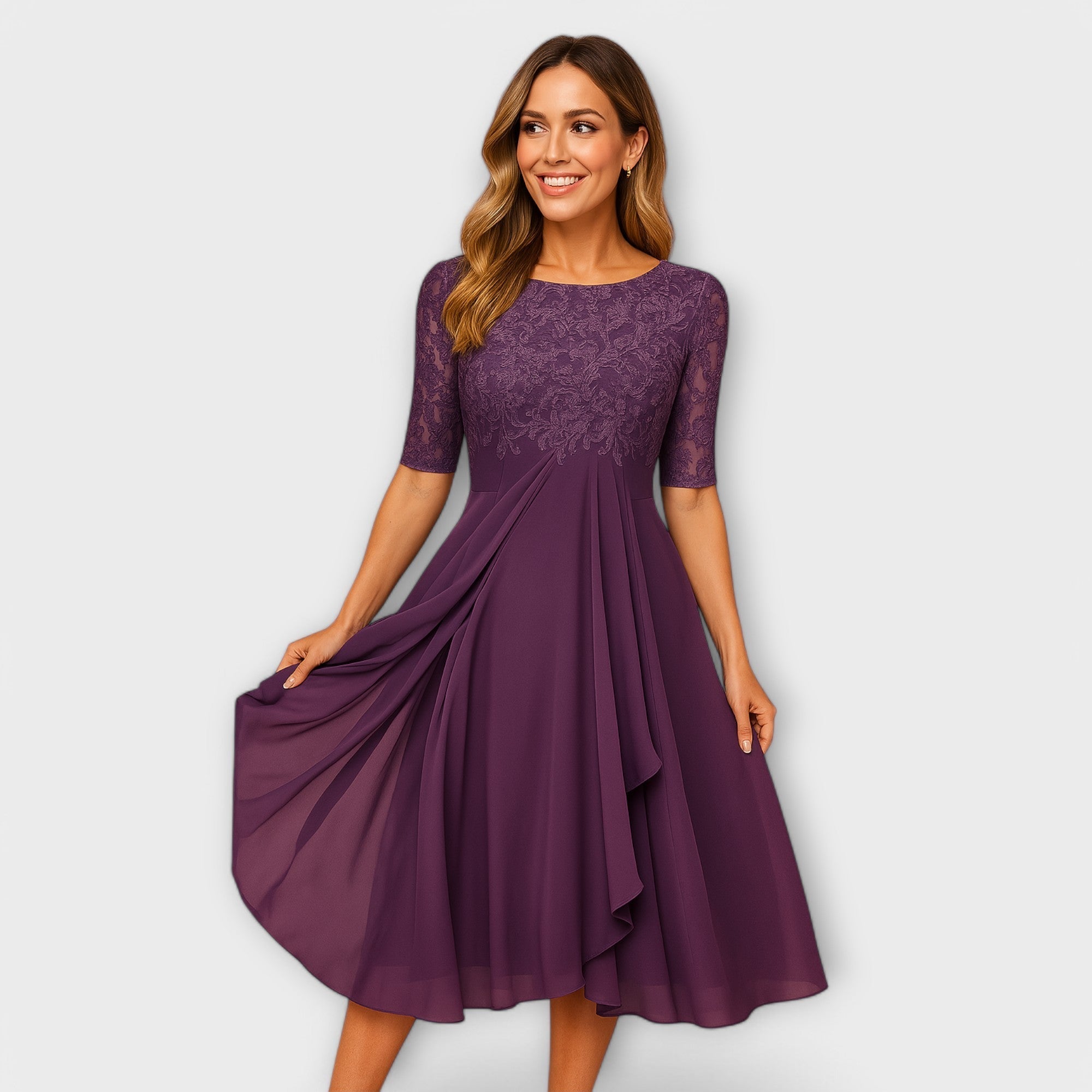 Kleid für Hochzeitsgäste – Besticktes Oberteil – Elegant & Leicht – Erhältlich in 7 Farben – Modell Annelie