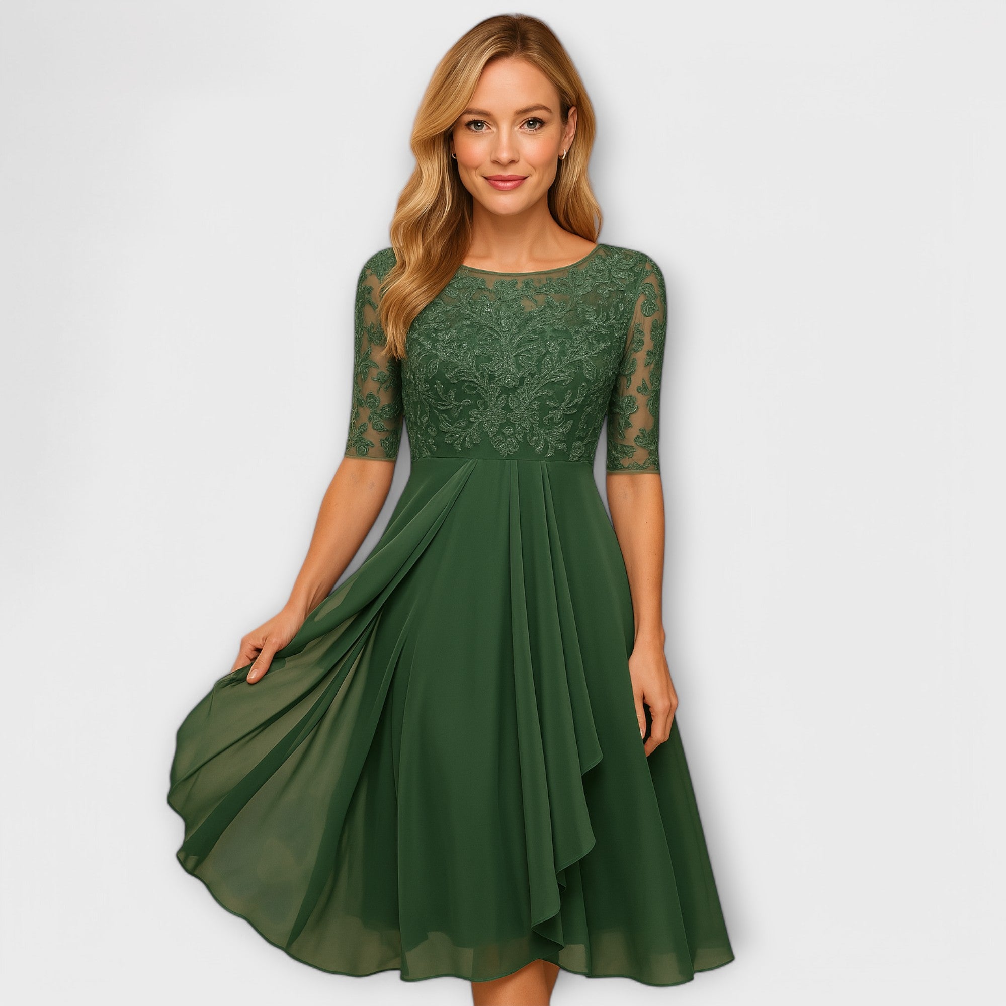 Kleid für Hochzeitsgäste – Besticktes Oberteil – Elegant & Leicht – Erhältlich in 7 Farben – Modell Annelie
