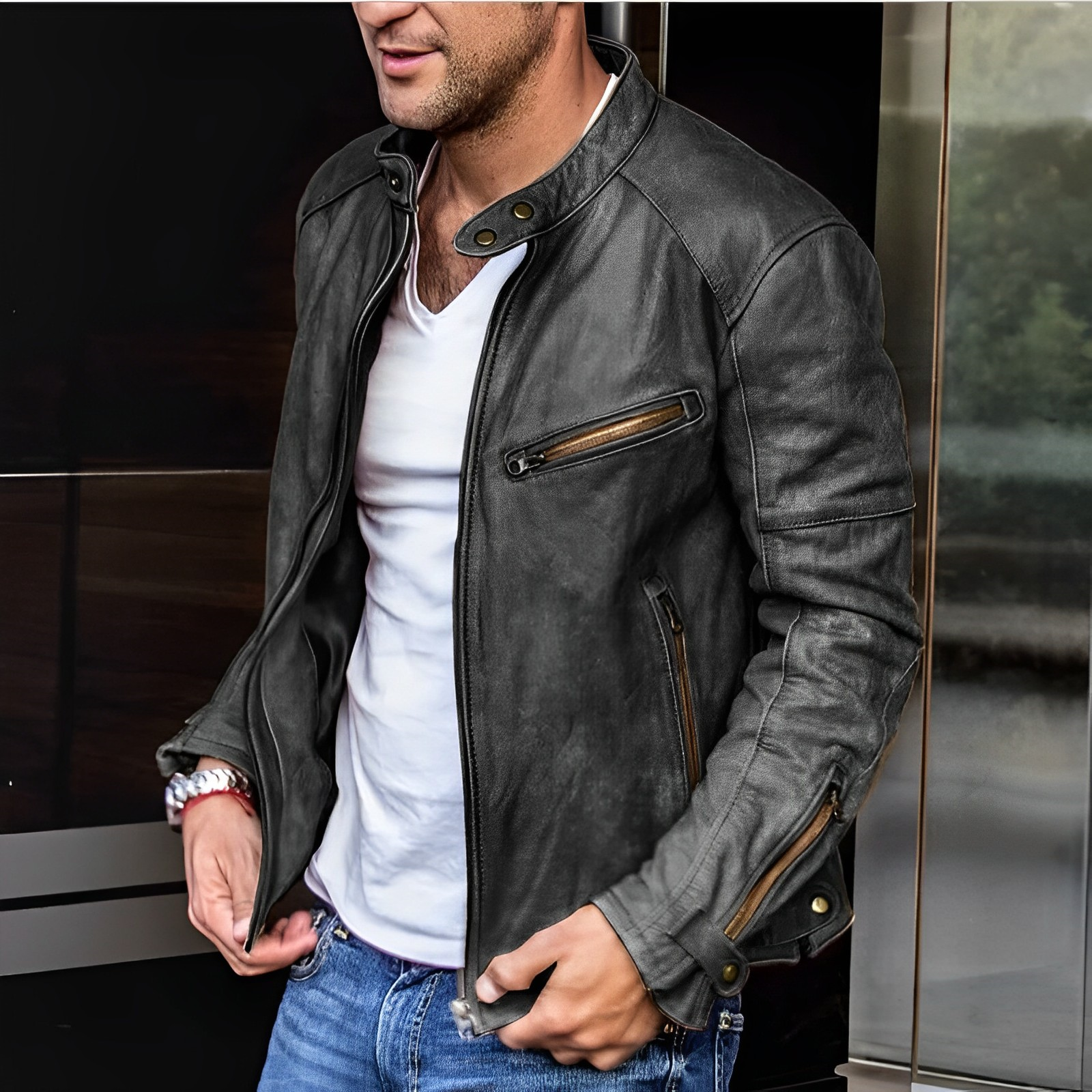 Herren Lederjacke - Mit Reißverschluss für Alltag und Freizeit