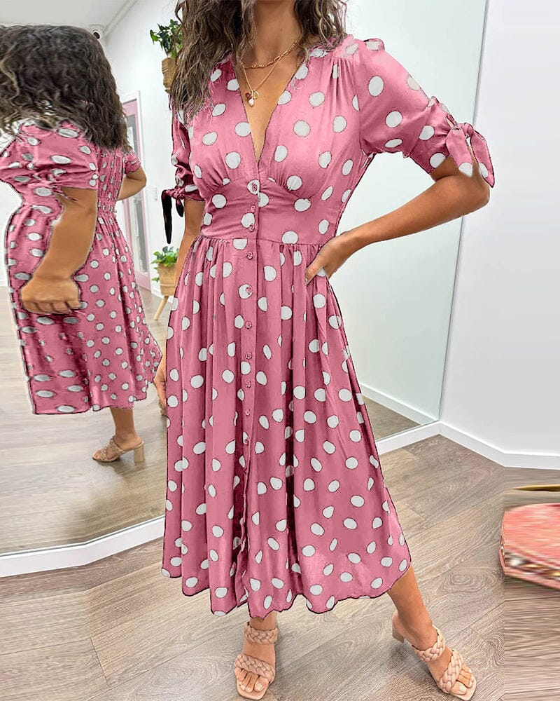 Kleid V-Ausschnitt Sommer Freizeit Baumwolle