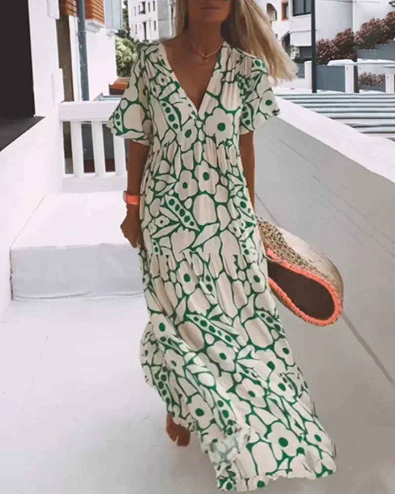 Kleid Damen V-Ausschnitt Luftig Sommerkleid Freizeit Leicht Atmungsaktiv