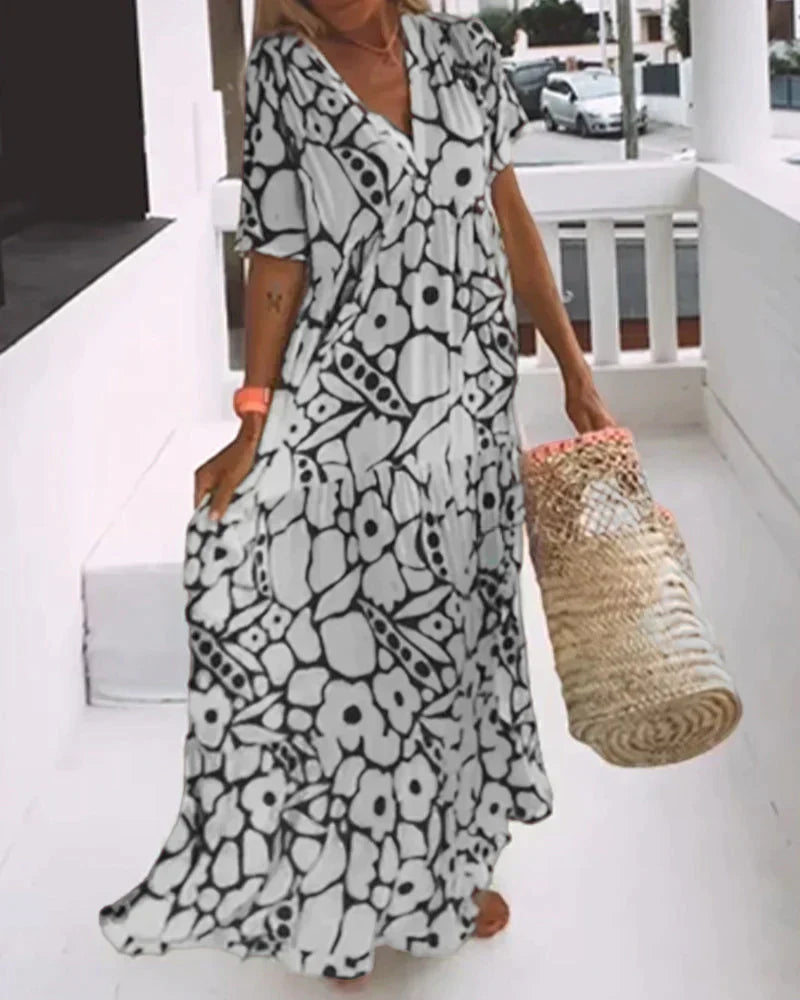Kleid Damen V-Ausschnitt Luftig Sommerkleid Freizeit Leicht Atmungsaktiv