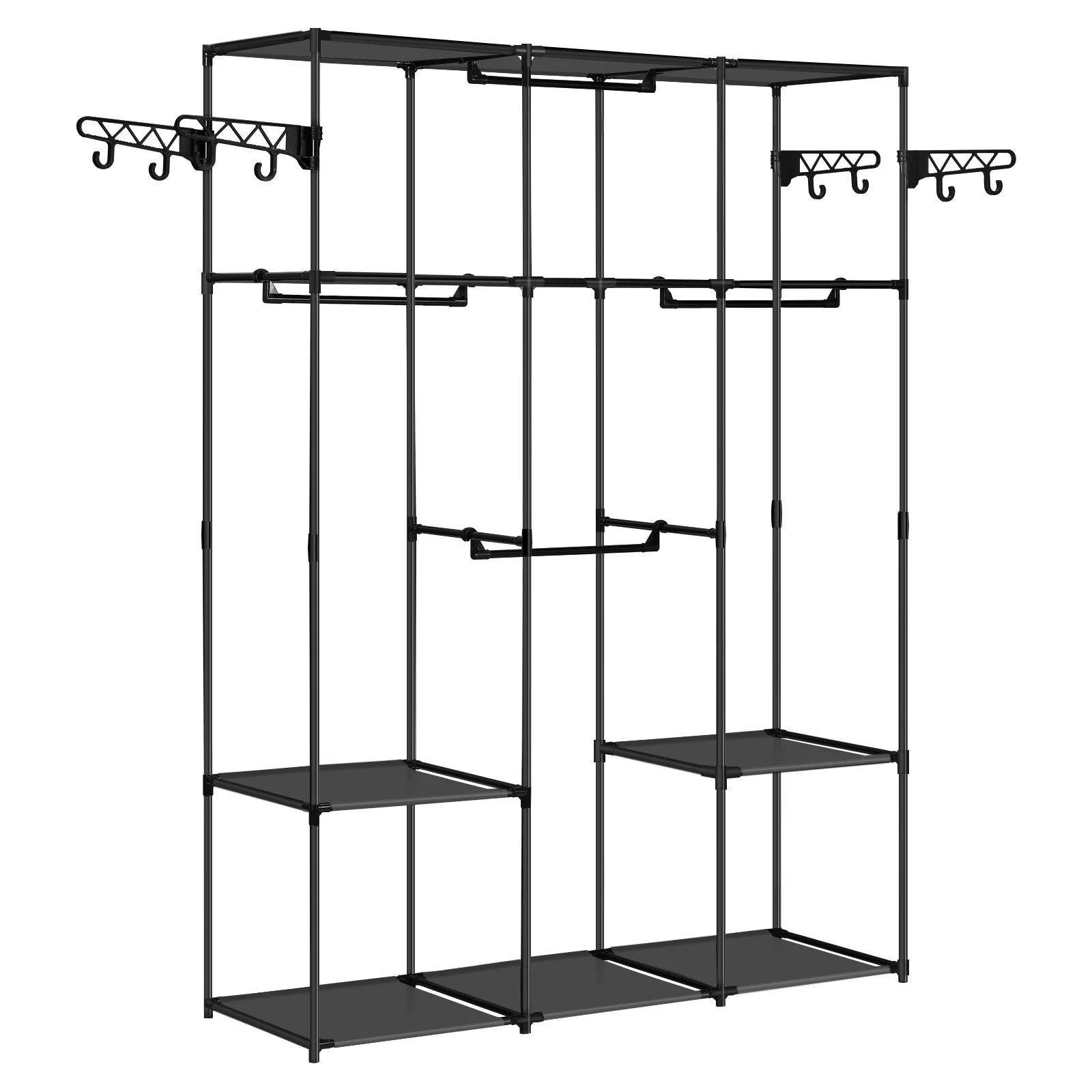 Offener Kleiderschrank Schwarz – 135x178 cm – Metall & Vlies – Vielseitig & Belastbar – Ohne Werkzeug montierbar