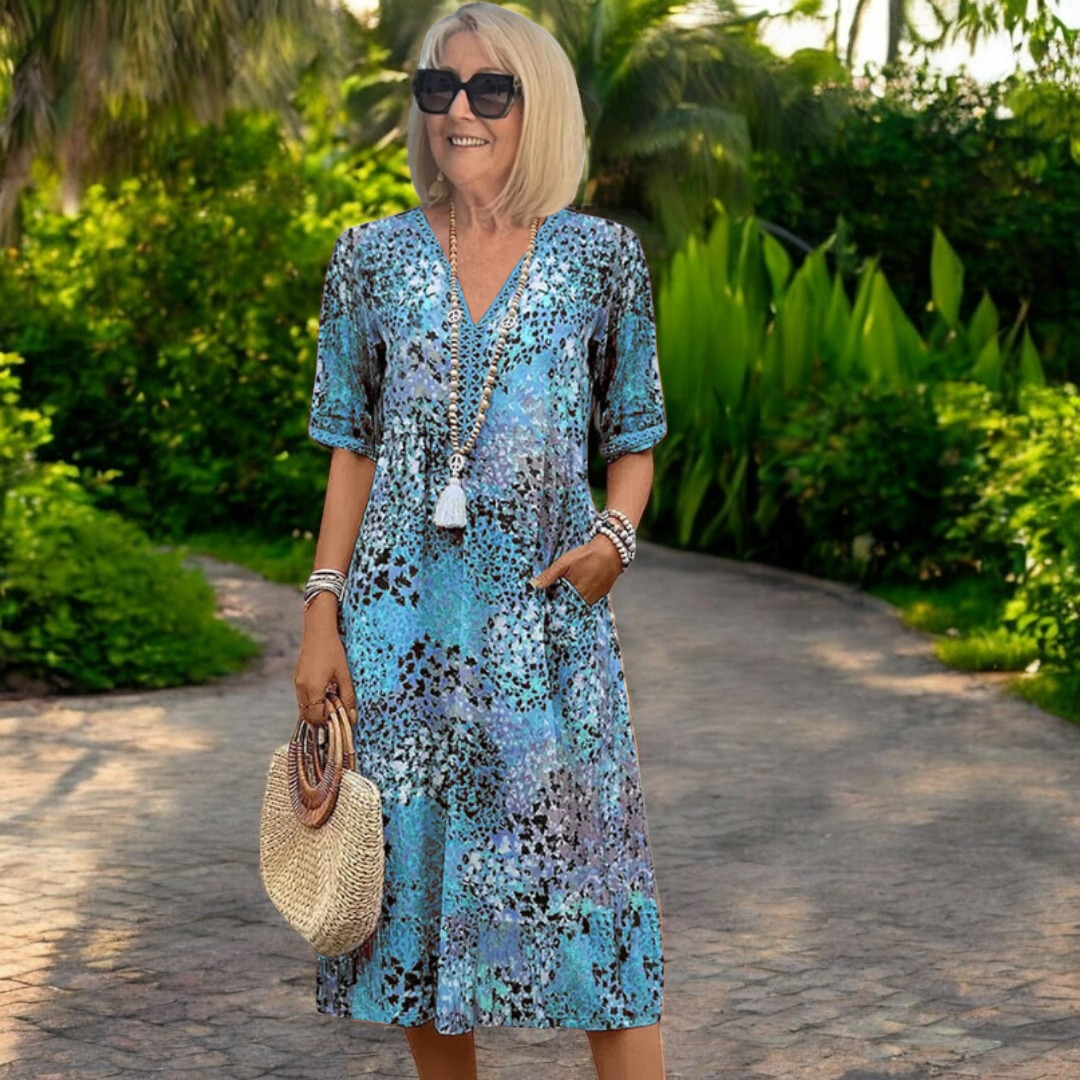 Kleid mit V-Ausschnitt – Lockere Taille & Stretch – Sommerlich & Bequem