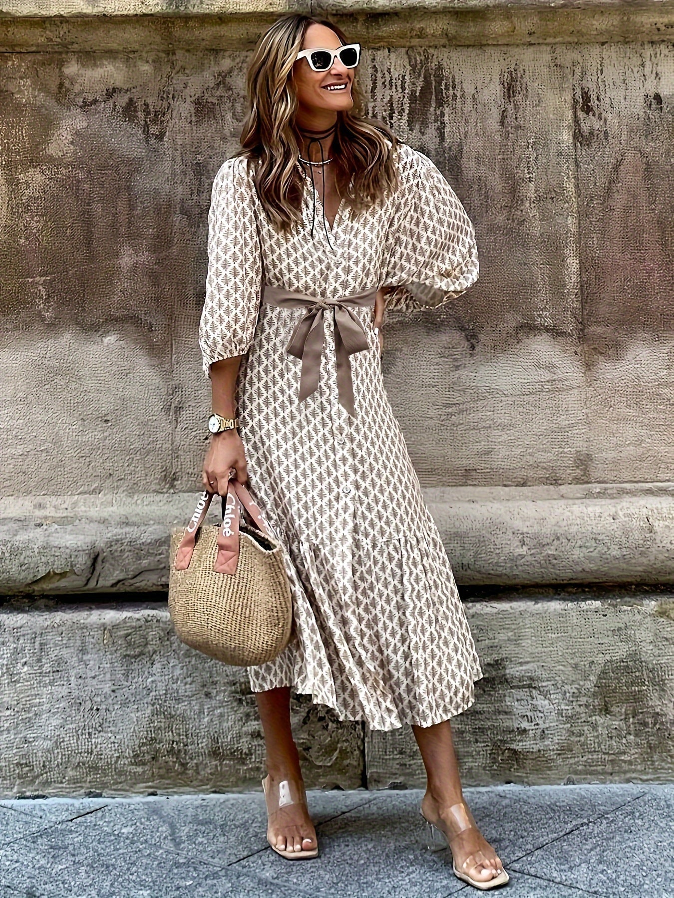 Kleid Elegant Sommer Festlich Baumwolle Midi