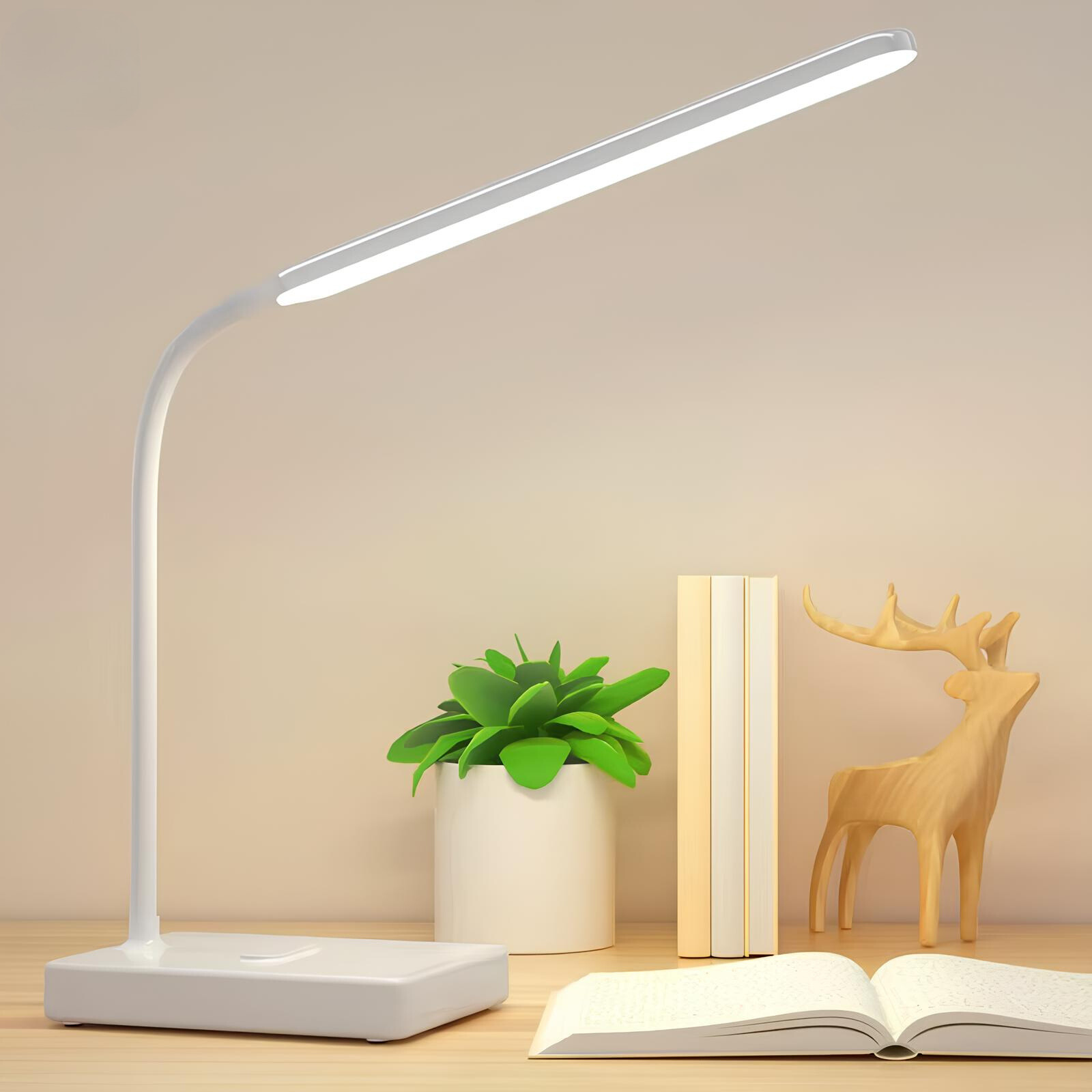 LED Schreibtischlampe dimmbar – Flexibler Arm, USB oder Stecker, 3 Lichtfarben