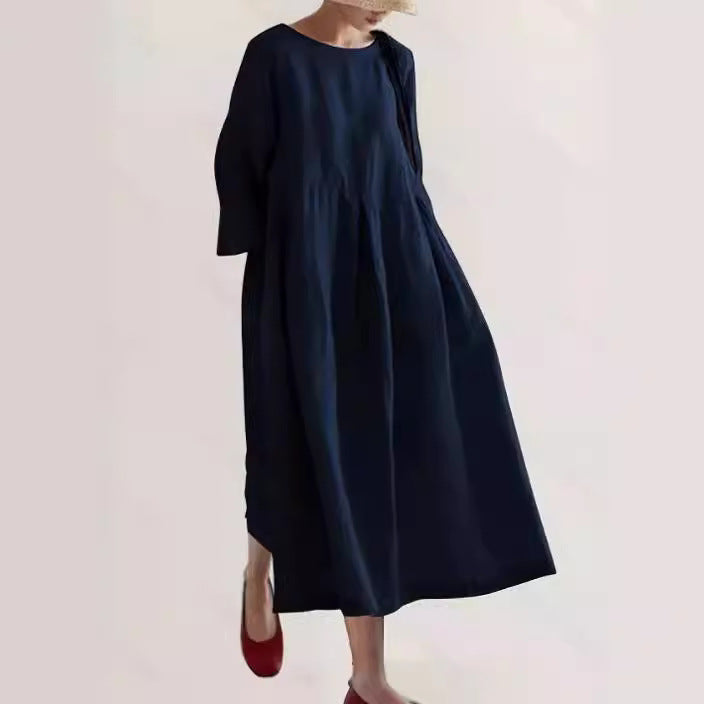 Kleid mit Seitentaschen Freizeit Lässig Baumwolle Sommer