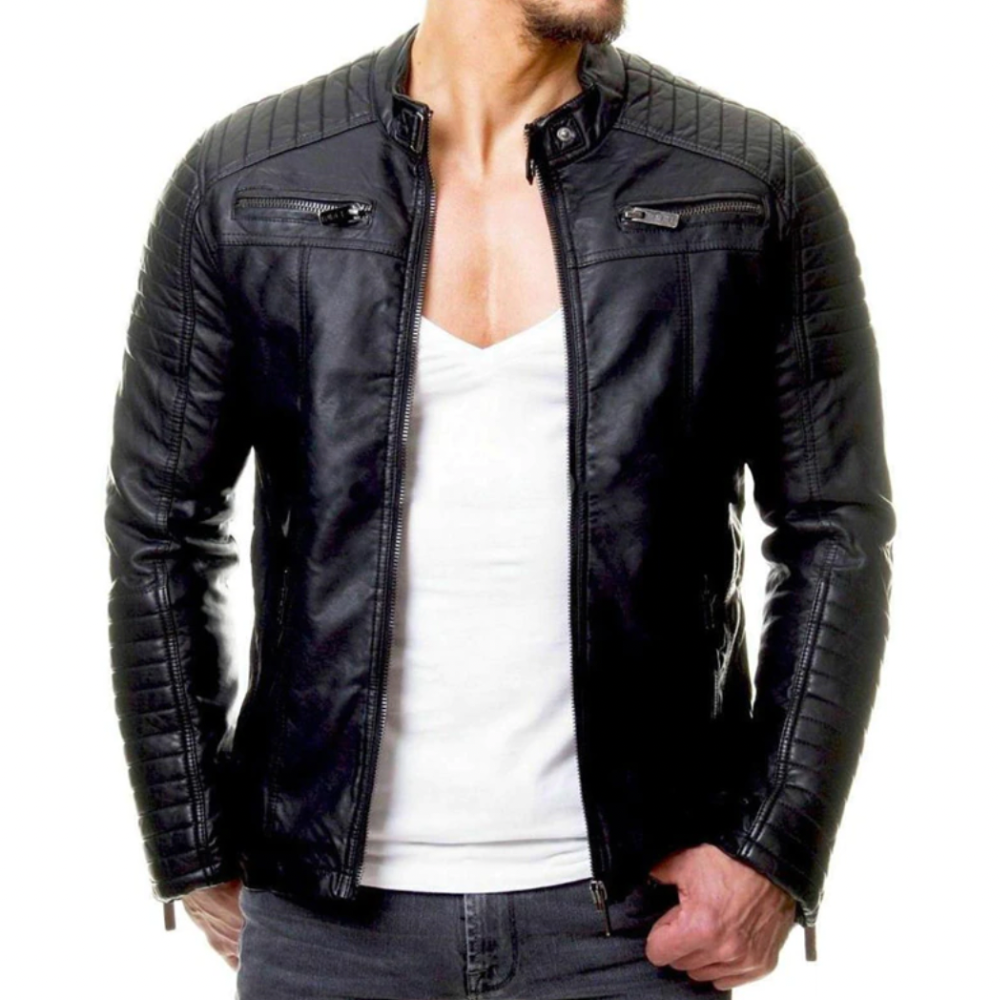 Herren Lederjacke - Mit Brusttasche für Alltag und Freizeit