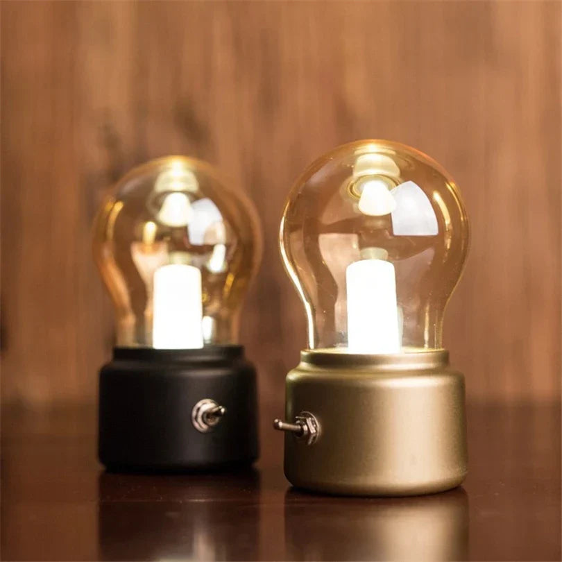 Retro LED Tischlampe – Tragbar & aufladbar mit USB, warmweiß, 12h Laufzeit