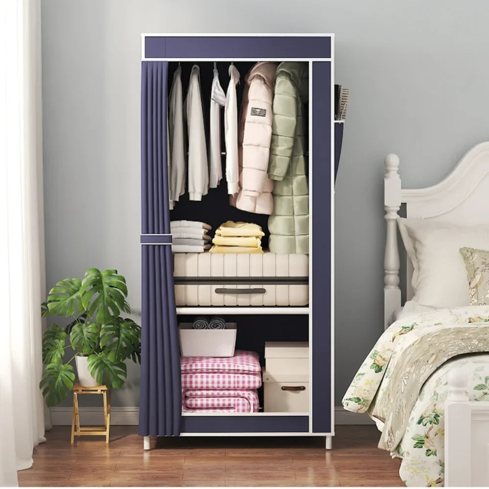 Faltbarer Kleiderschrank mit Vorhang – 56x146 cm – Staubdicht & Werkzeugfrei – Minimalistisches Design in Grau oder Schwarz