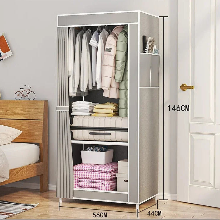 Faltbarer Kleiderschrank mit Vorhang – 56x146 cm – Staubdicht & Werkzeugfrei – Minimalistisches Design in Grau oder Schwarz