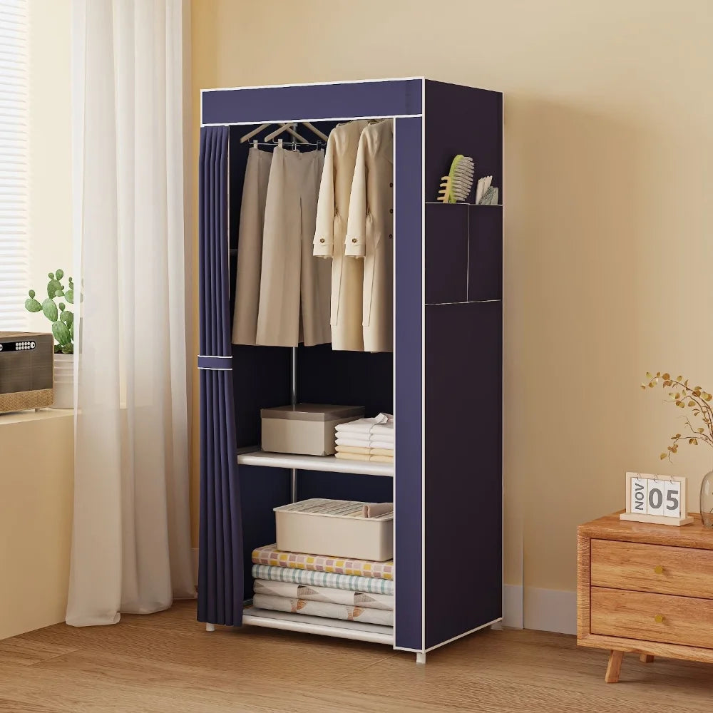Faltbarer Kleiderschrank mit Vorhang – 56x146 cm – Staubdicht & Werkzeugfrei – Minimalistisches Design in Grau oder Schwarz