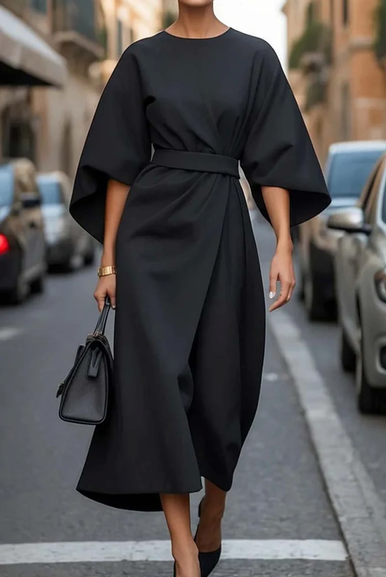 Kleid mit Laternenärmeln & Taillengürtel – Elegant & Vielseitig – Ideal für Hochzeit, Feier & Anlass