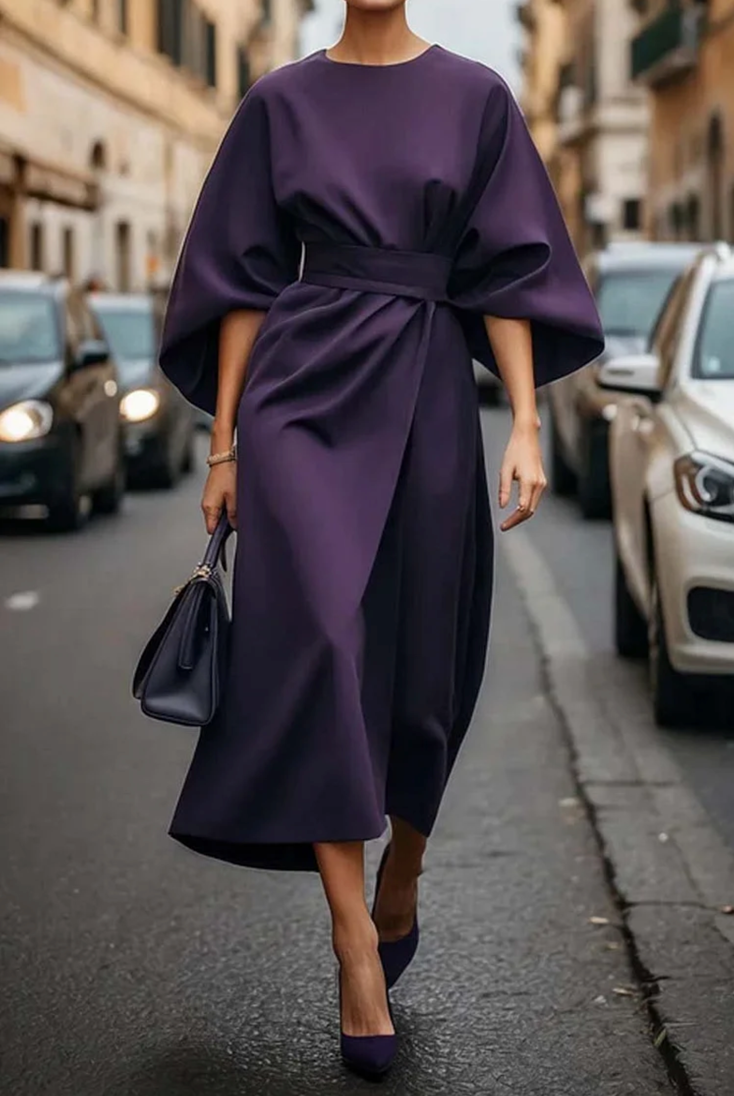 Kleid mit Laternenärmeln & Taillengürtel – Elegant & Vielseitig – Ideal für Hochzeit, Feier & Anlass