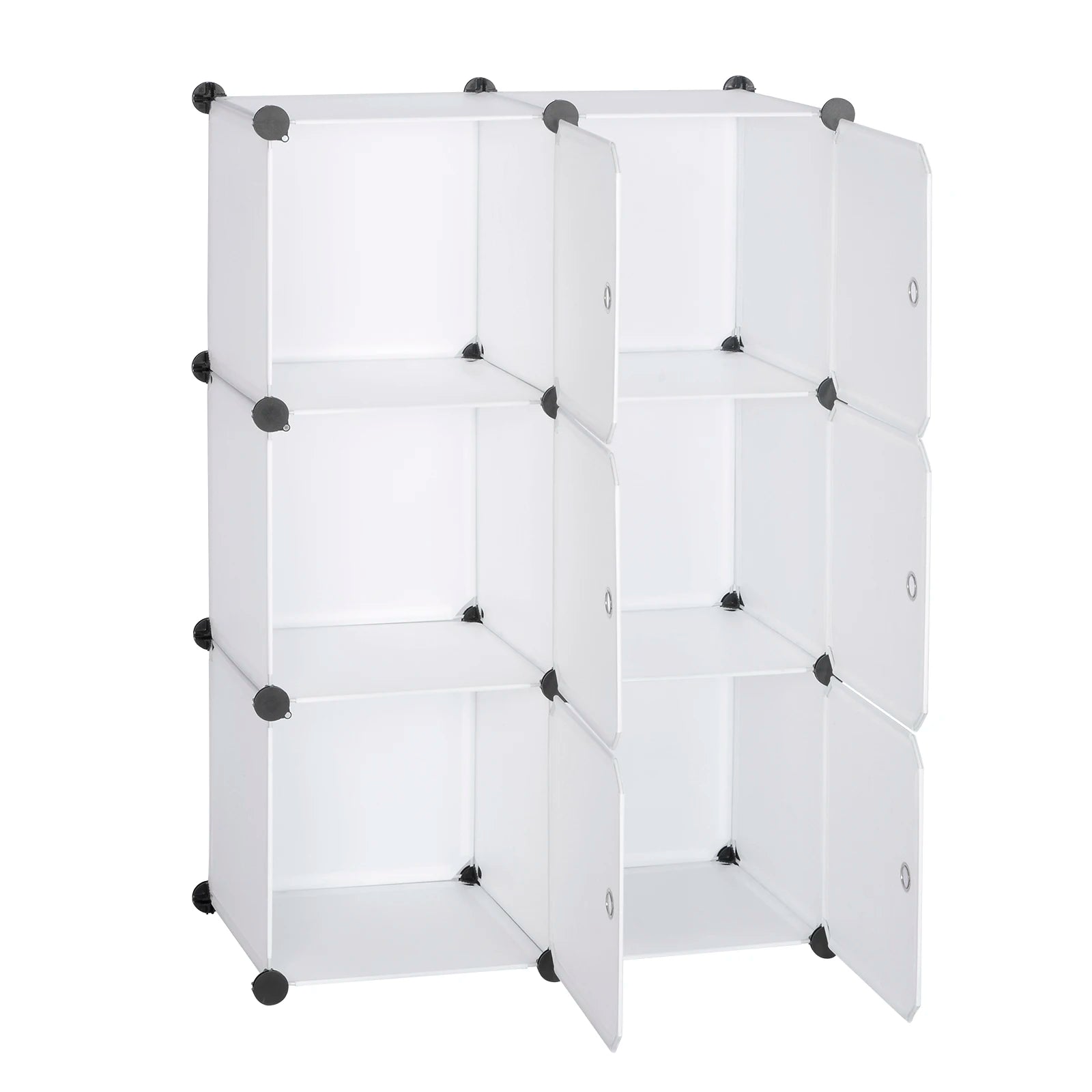 Modularer Kunststoffschrank Weiß – 6 Fächer mit Türen – Stecksystem Regal – Platzsparend & Vielseitig – 96x96x30 cm