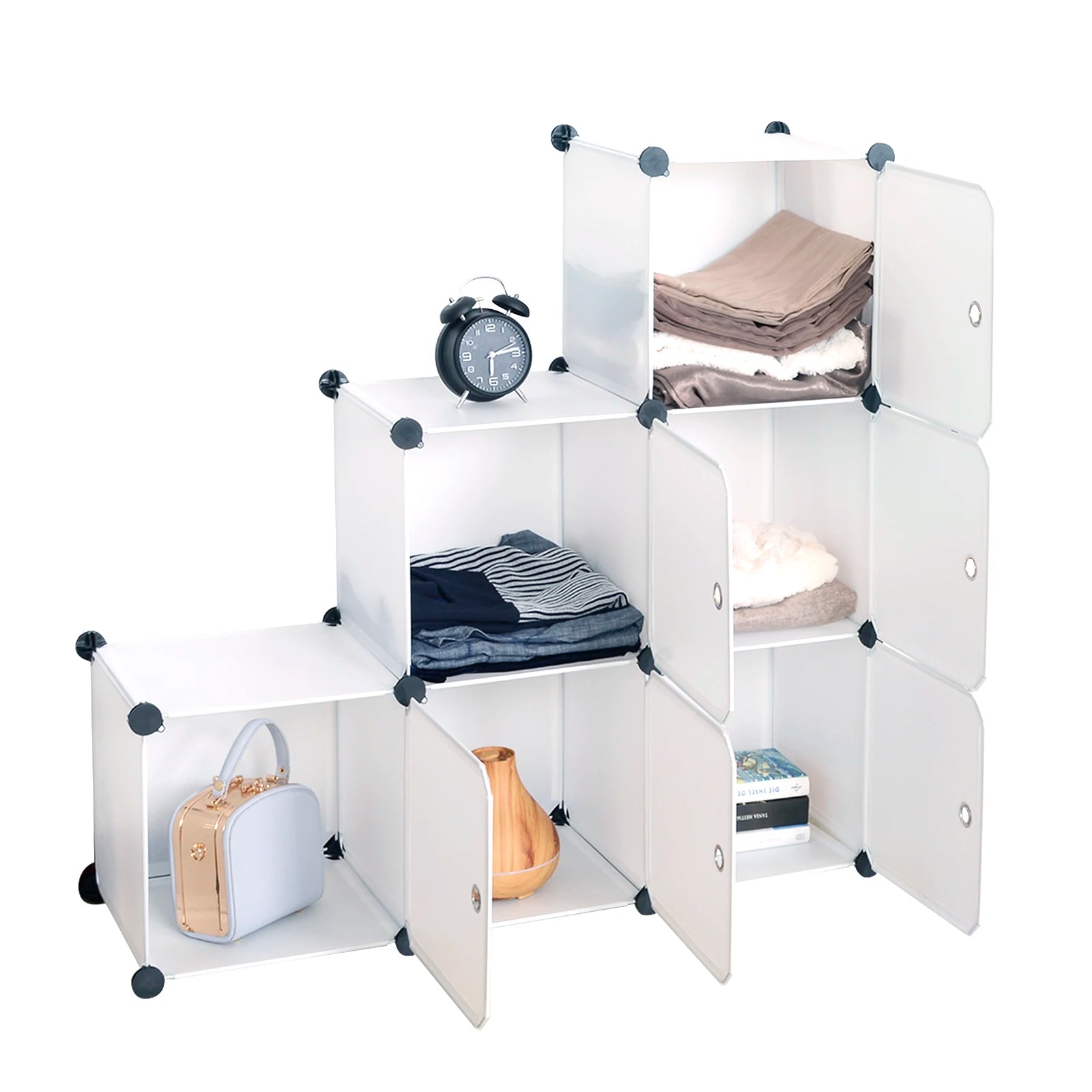 Modularer Kunststoffschrank Weiß – 6 Fächer mit Türen – Stecksystem Regal – Platzsparend & Vielseitig – 96x96x30 cm