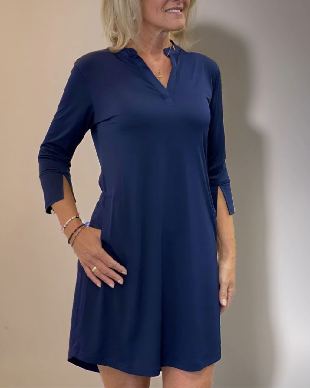 Kleid V-Ausschnitt Unifarben Sommer Freizeit Baumwolle