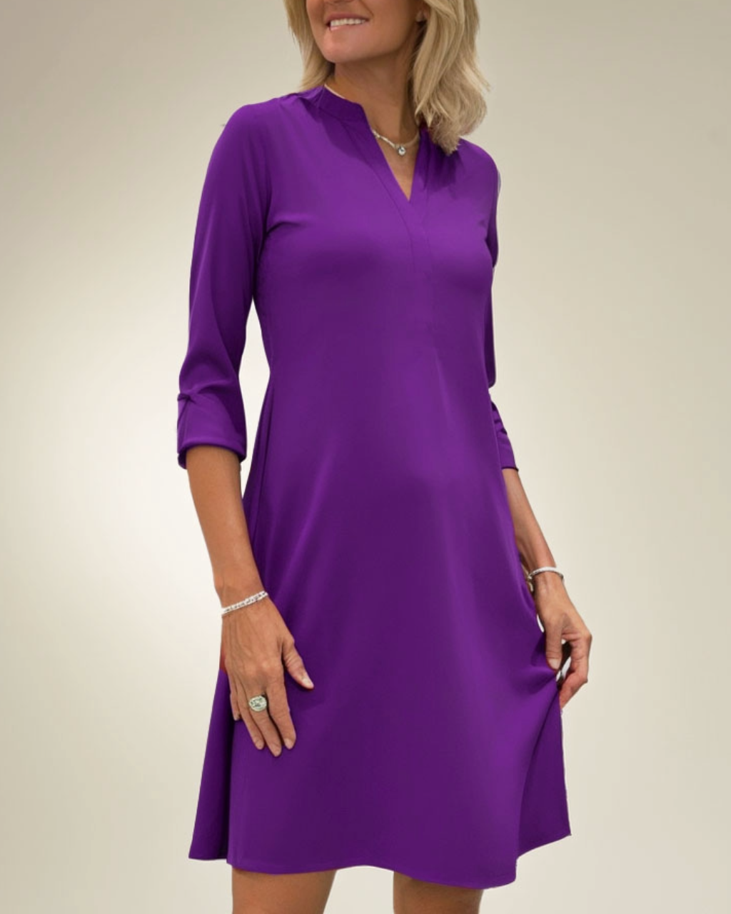 Kleid V-Ausschnitt Unifarben Sommer Freizeit Baumwolle
