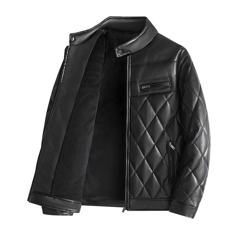 Herren Lederjacke mit Fleece-Fütterung warm für Herbst Winter