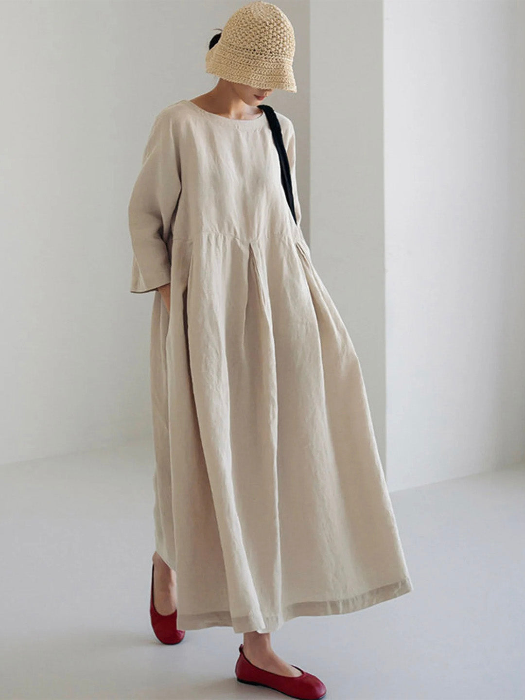 Kleid mit Seitentaschen Freizeit Lässig Baumwolle Sommer