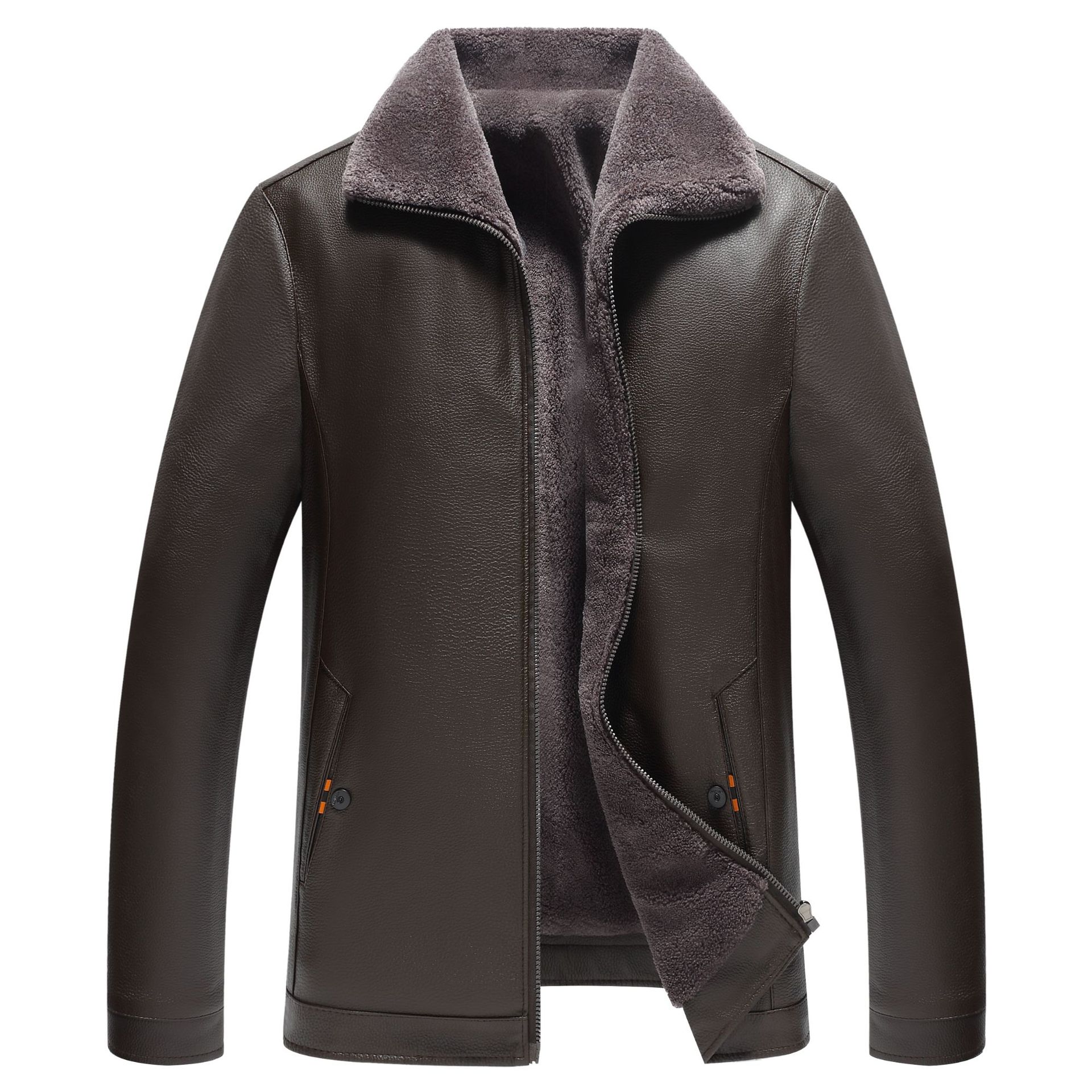 Herren Lederjacke Gefüttert - Mit Fleece-Futter Winter Warm