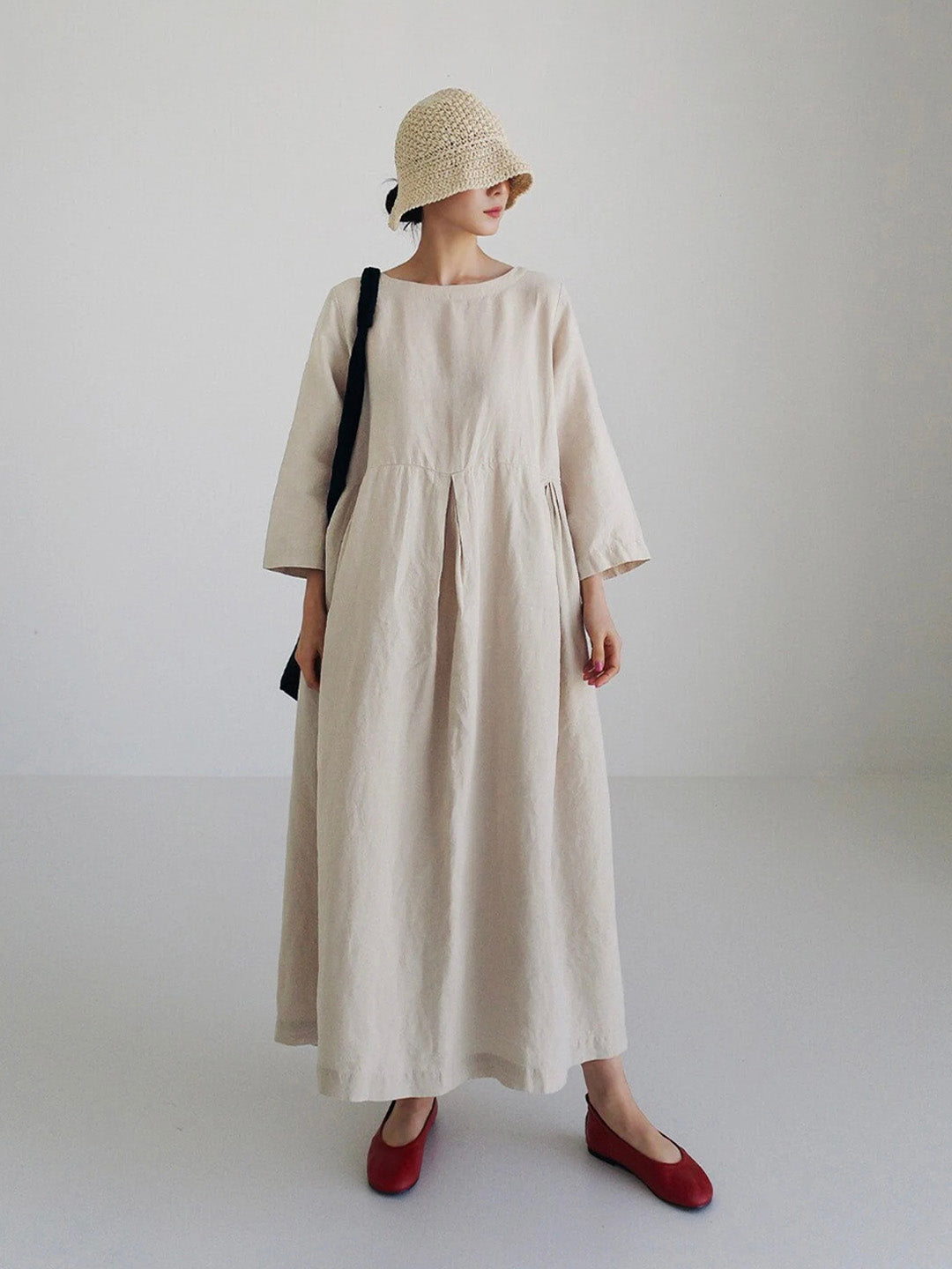 Kleid mit Seitentaschen Freizeit Lässig Baumwolle Sommer