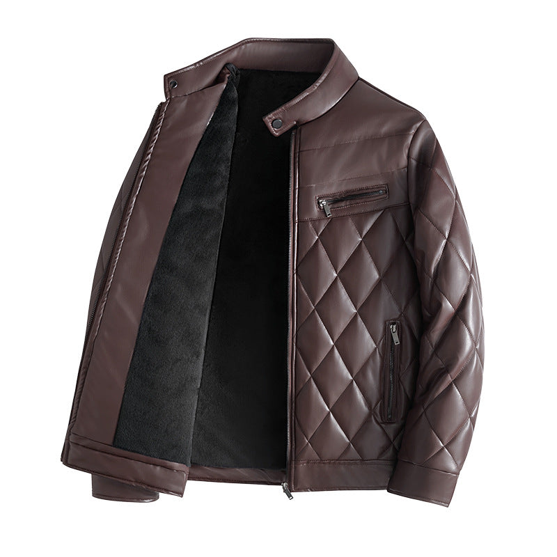 Herren Lederjacke mit Fleece-Fütterung warm für Herbst Winter