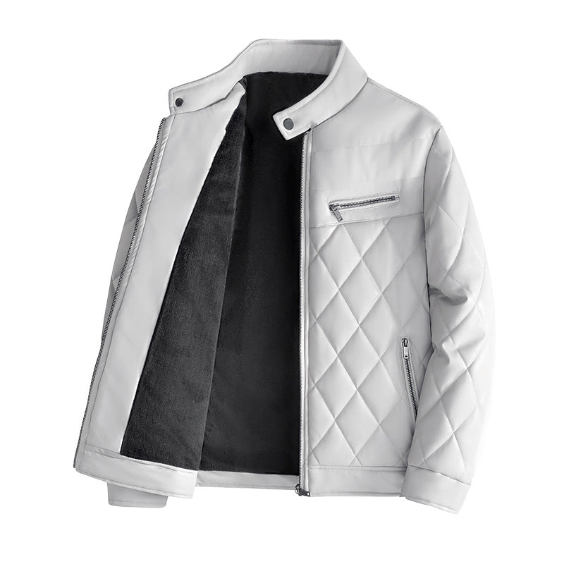 Herren Lederjacke mit Fleece-Fütterung warm für Herbst Winter