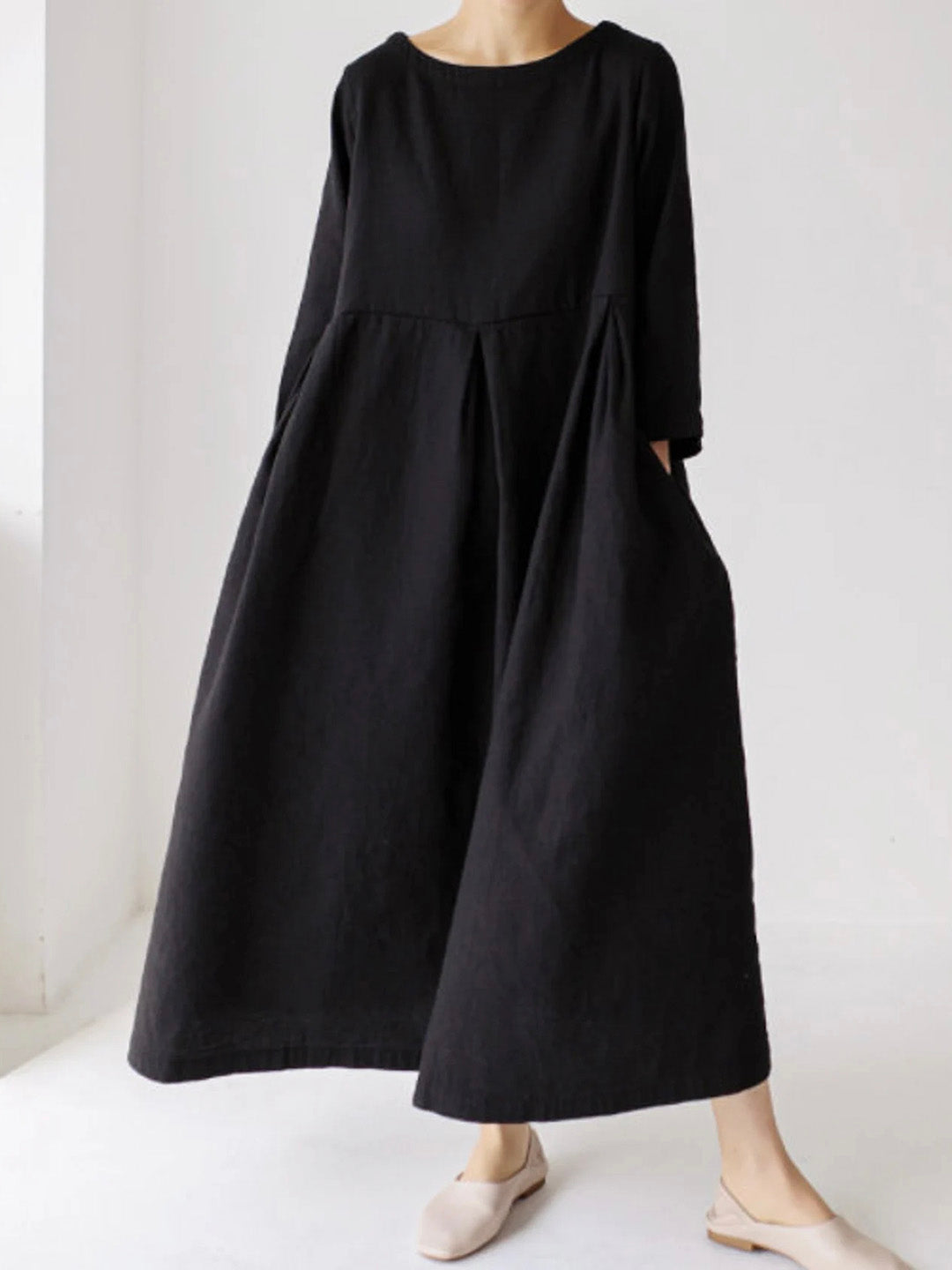 Kleid mit Seitentaschen Freizeit Lässig Baumwolle Sommer