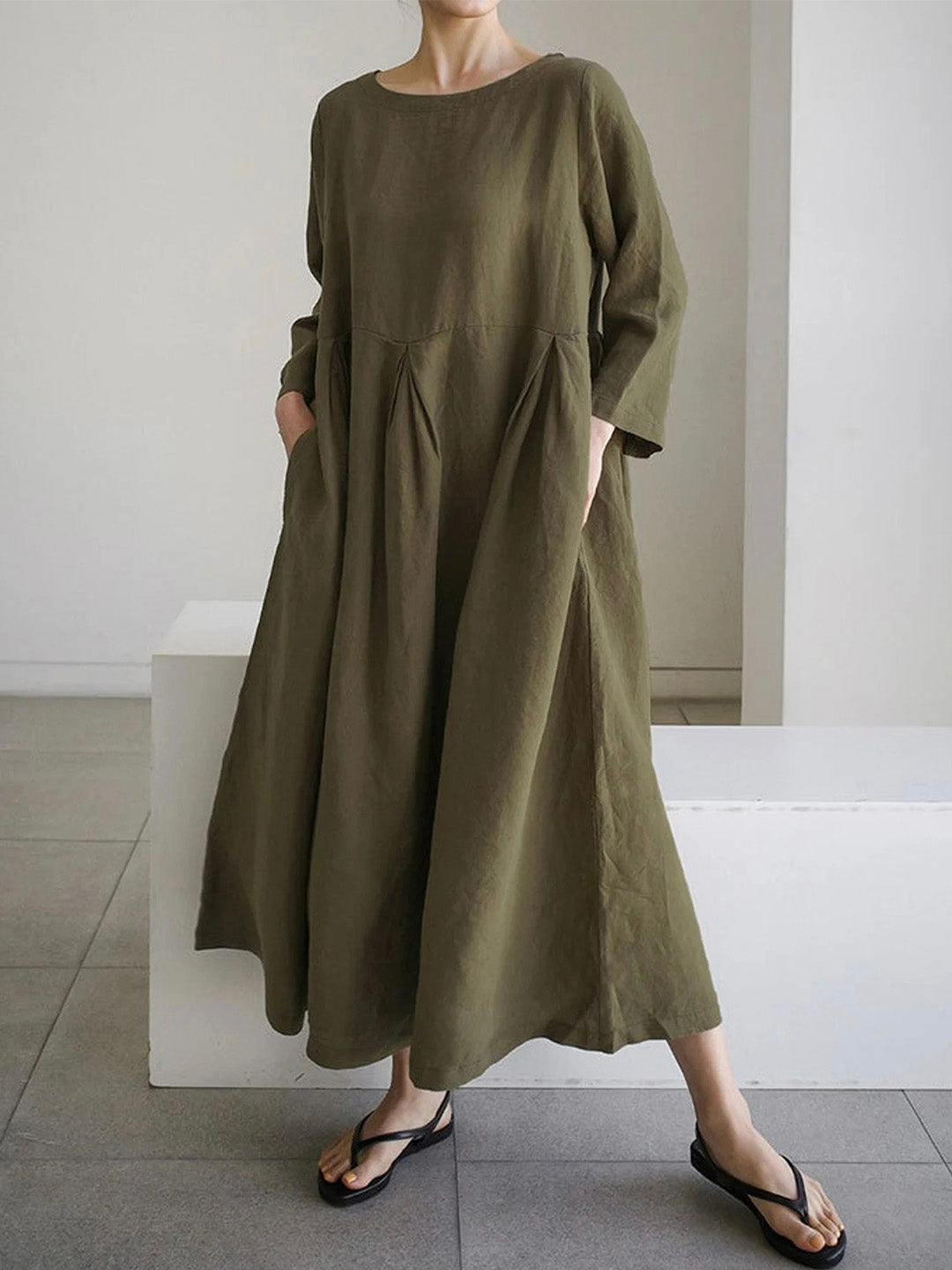 Kleid mit Seitentaschen Freizeit Lässig Baumwolle Sommer