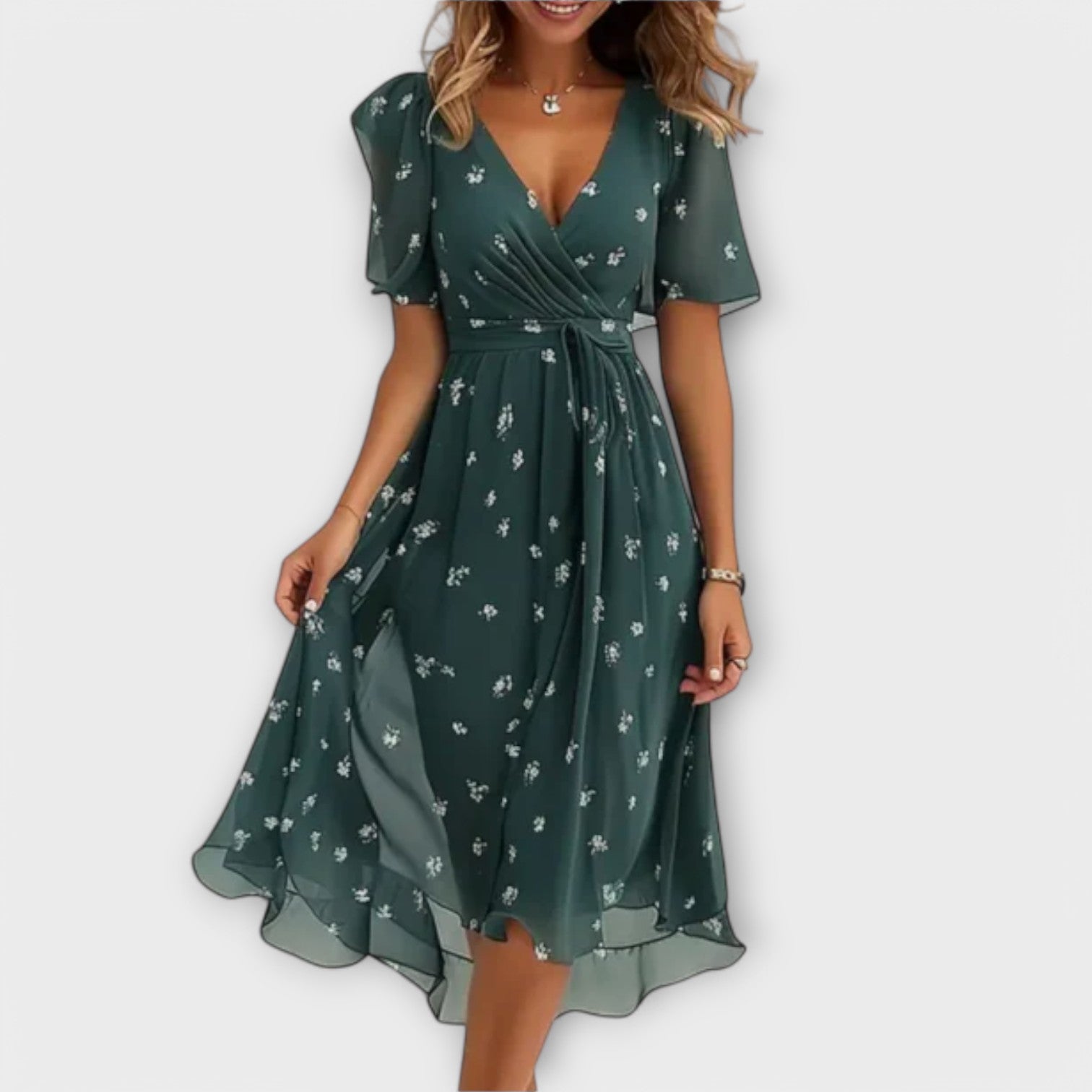 Midikleid mit V-Ausschnitt – Taillierte Passform – Stretch & Elegant – Für Büro, Freizeit & Anlass