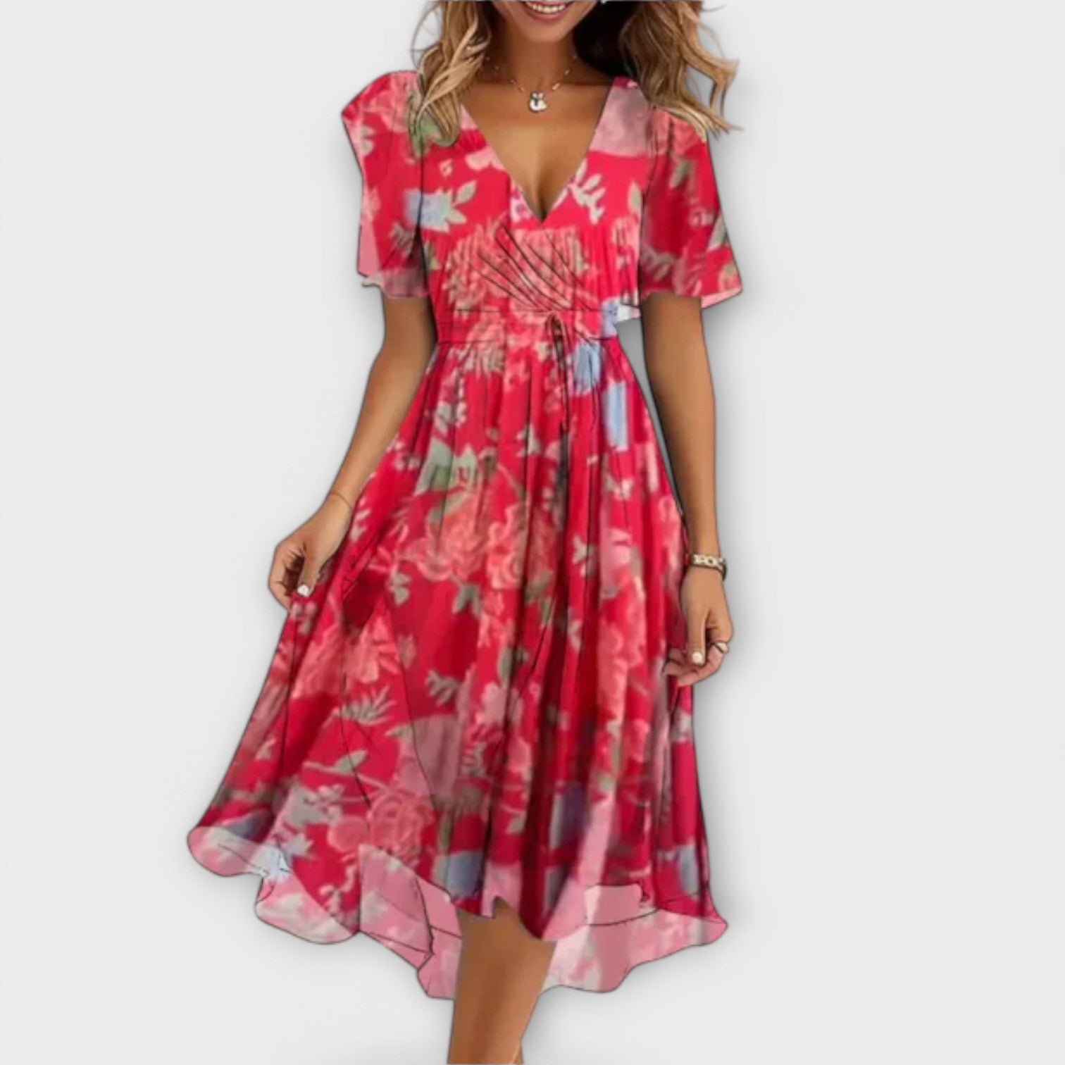 Midikleid mit V-Ausschnitt – Taillierte Passform – Stretch & Elegant – Für Büro, Freizeit & Anlass