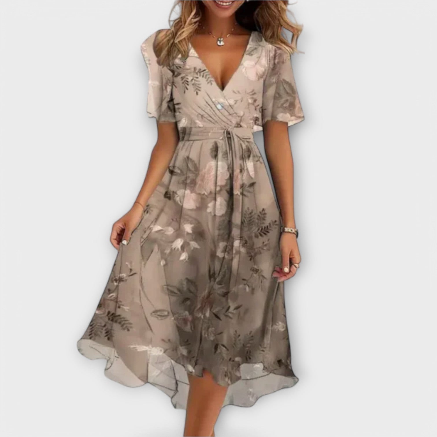Midikleid mit V-Ausschnitt – Taillierte Passform – Stretch & Elegant – Für Büro, Freizeit & Anlass