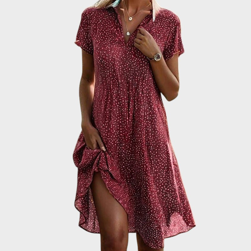 Midikleid Gepunktet Retro-Stil Sommerkleid Freizeit Baumwolle