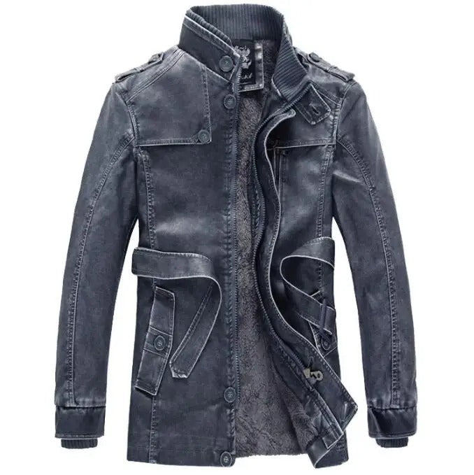 Lange Herren Lederjacke - Mit Fleece-Innenfutter Winterlang für kalte Tage