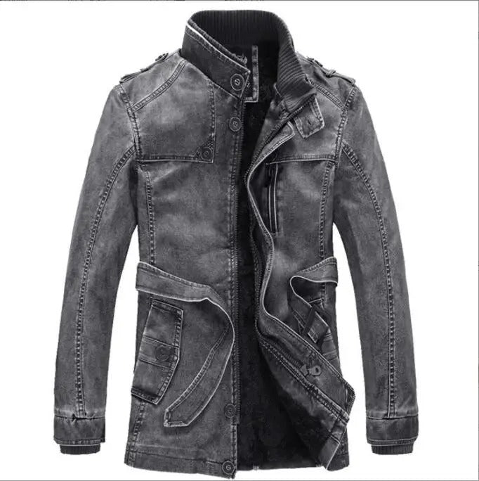 Lange Herren Lederjacke - Mit Fleece-Innenfutter Winterlang für kalte Tage
