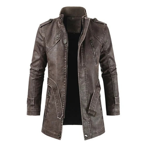 Lange Herren Lederjacke - Mit Fleece-Innenfutter Winterlang für kalte Tage