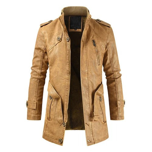 Lange Herren Lederjacke - Mit Fleece-Innenfutter Winterlang für kalte Tage